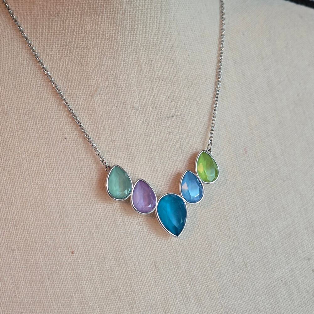Touchstone Crystal Swarovski Spring Time Blue Green Teardrop Statement Necklace